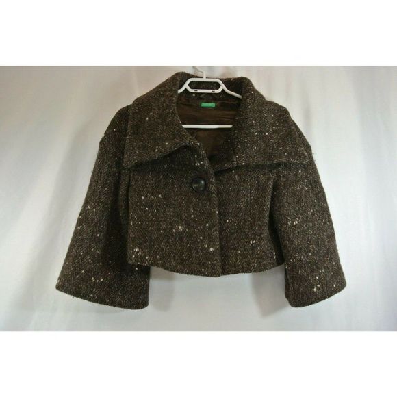 United Colors of Benetton Shrug Bolero Coat Tweed Cropped Brown Size 38 Ladies - Picture 2 of 12